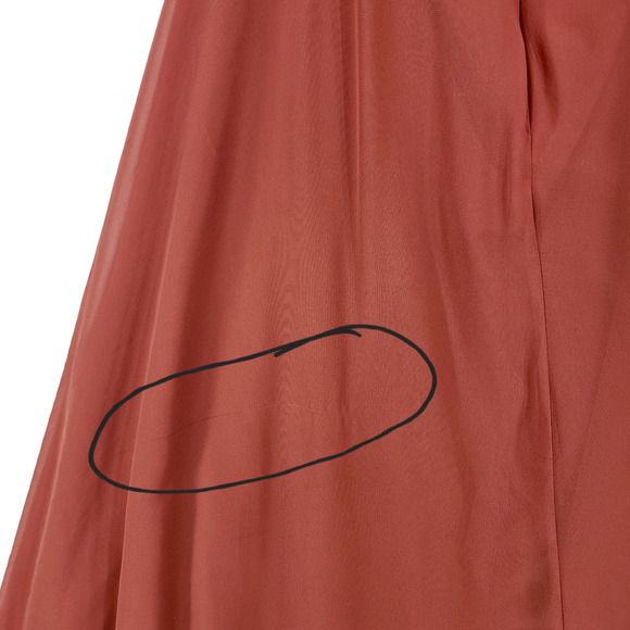 Azazie Halter Maxi Dress sz 10 Women Caramel Burnt Orange Front Slit Ruffle READ - Picture 8 of 12